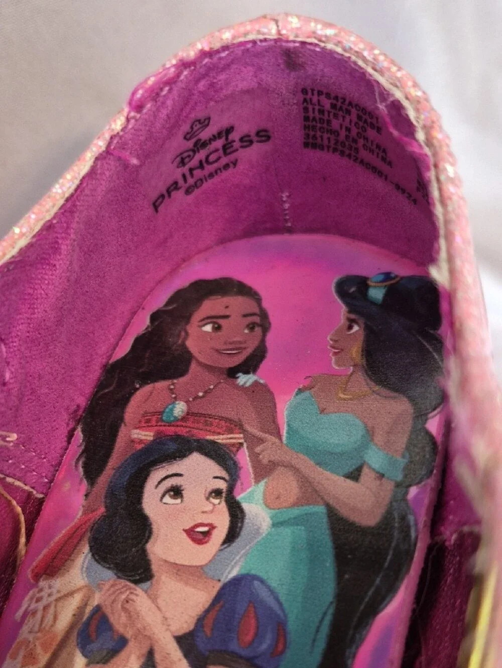 Disney Princess Toddler Pink Glitter Princess Bow Mary Jane Shoes with Heart Gem